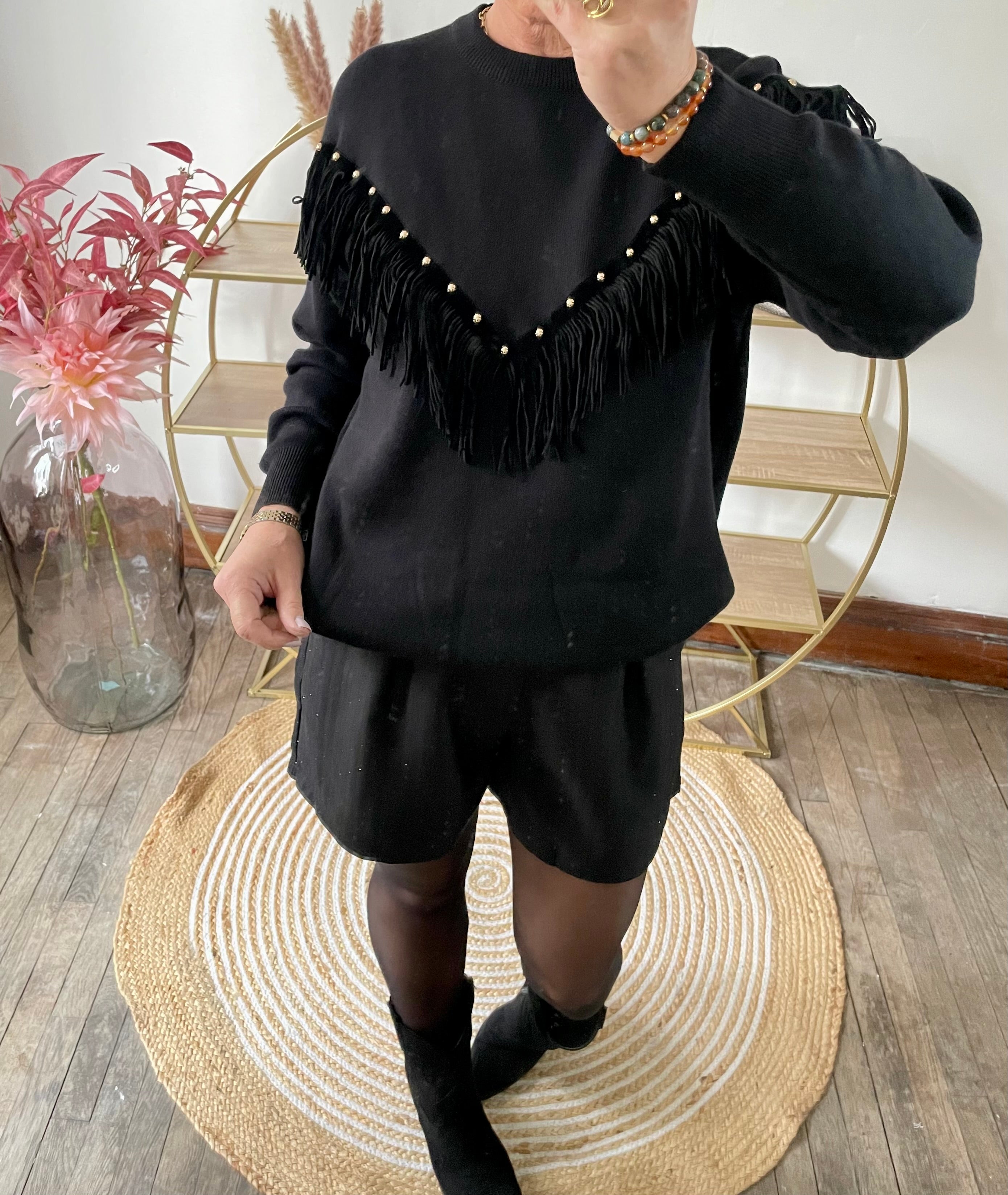 Pull frangé noir
