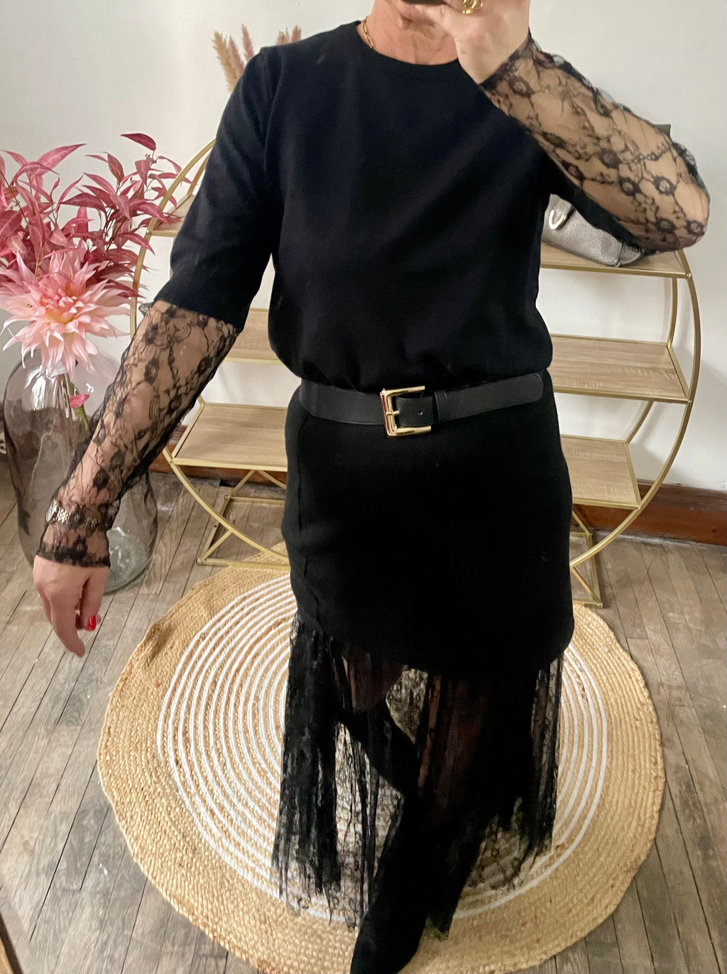 Pull Lisa noir manche dentelle