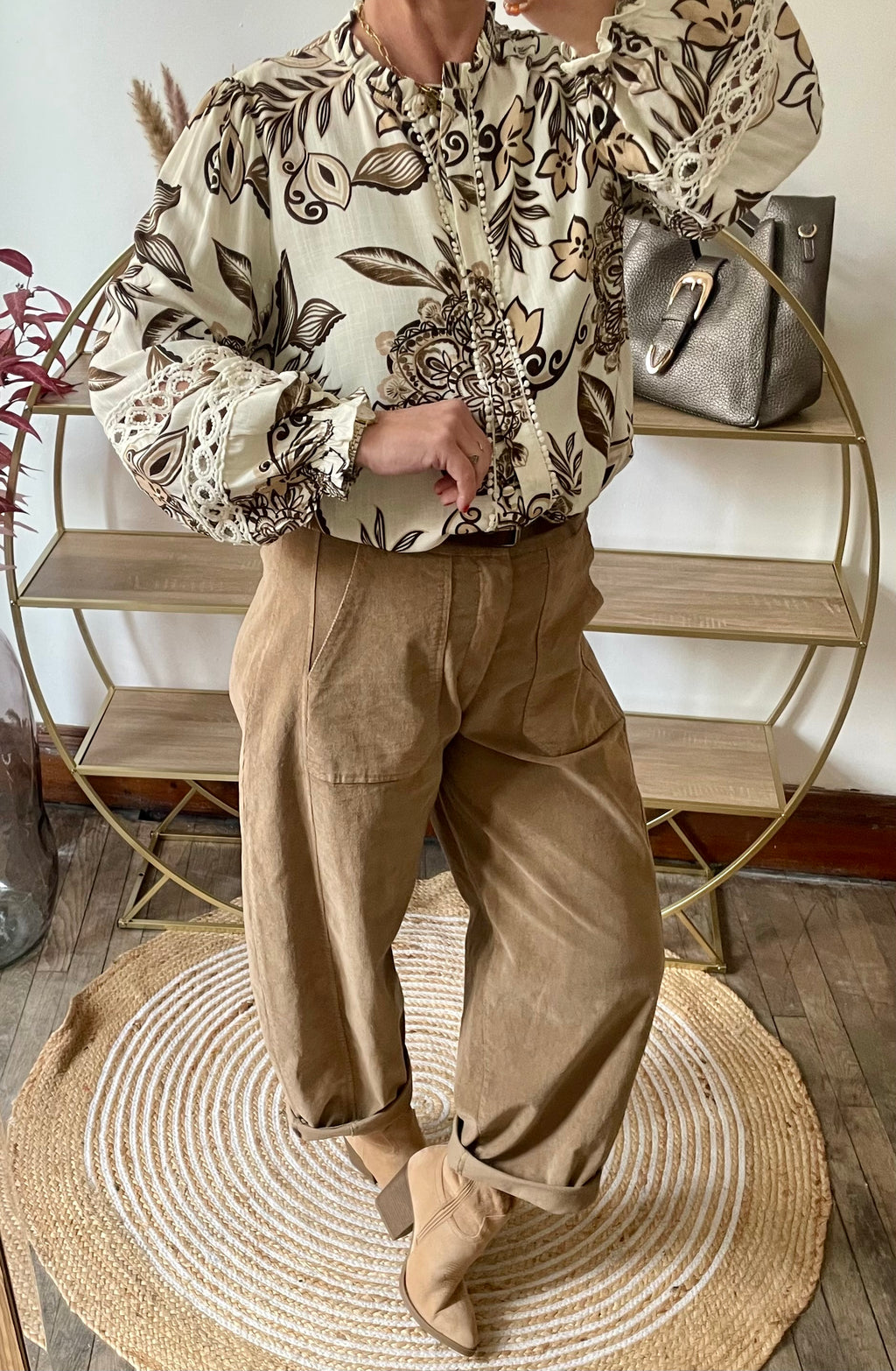 Pantalon  balloon velour beige