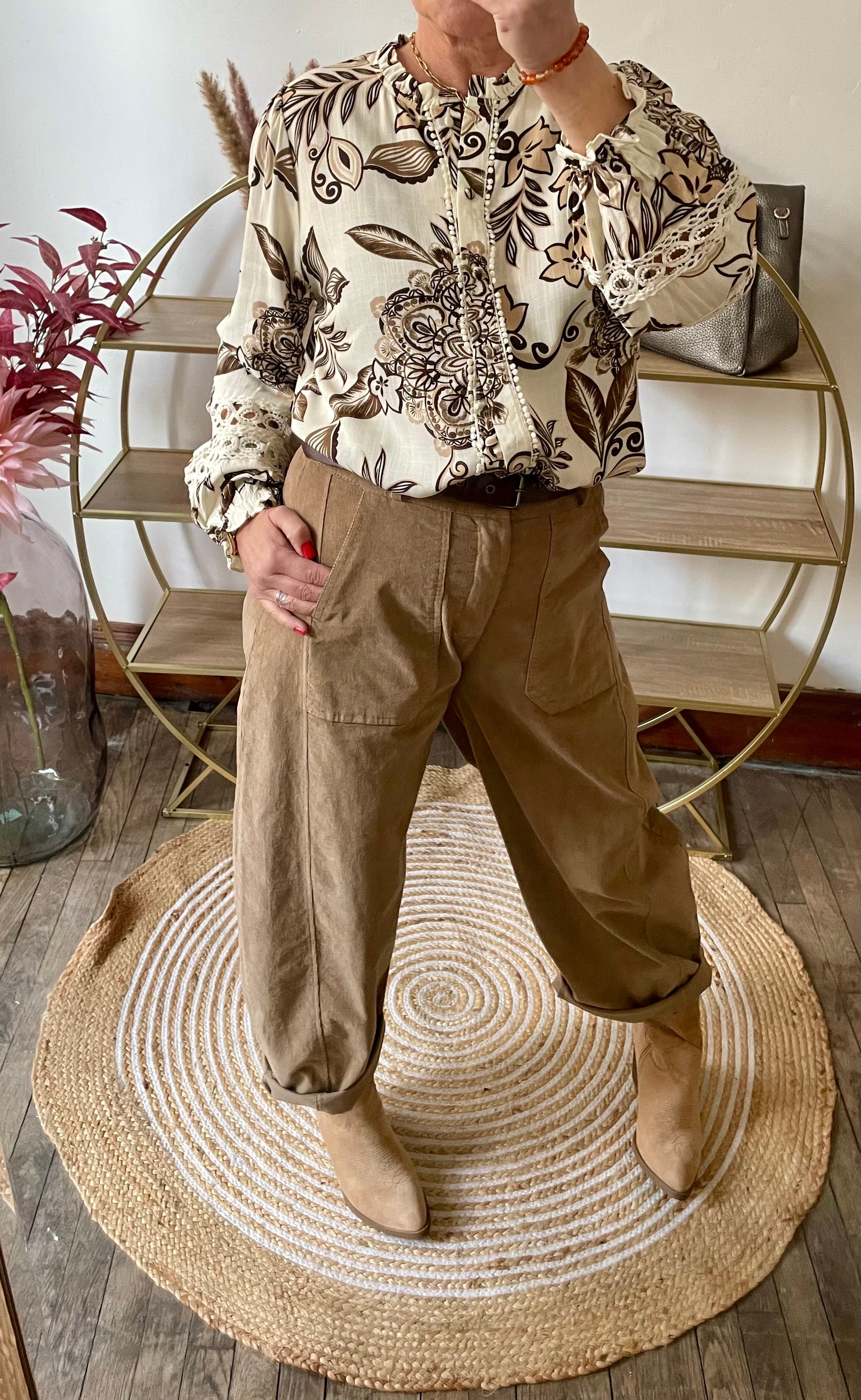 Pantalon  balloon velour beige