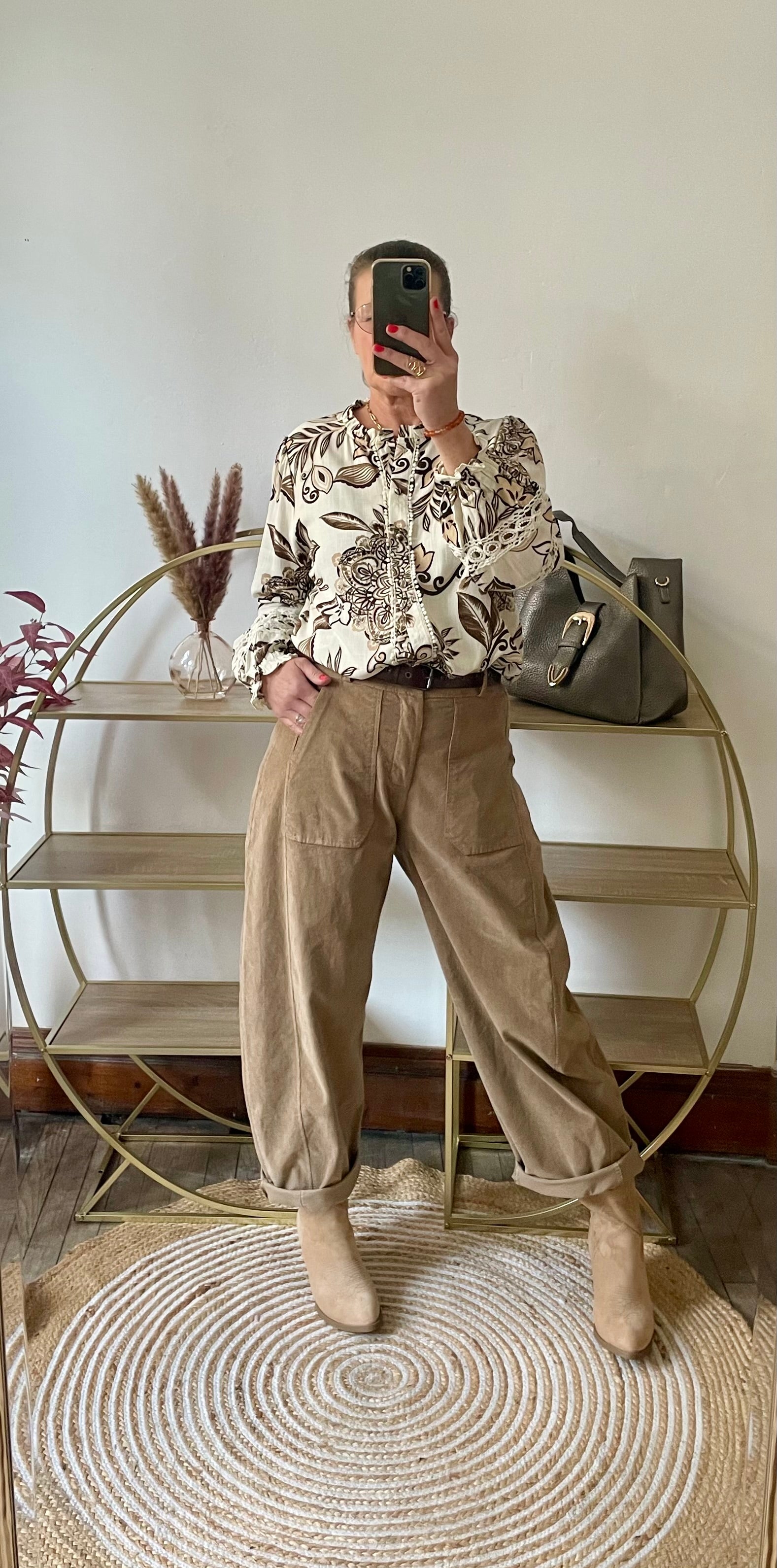 Pantalon  balloon velour beige