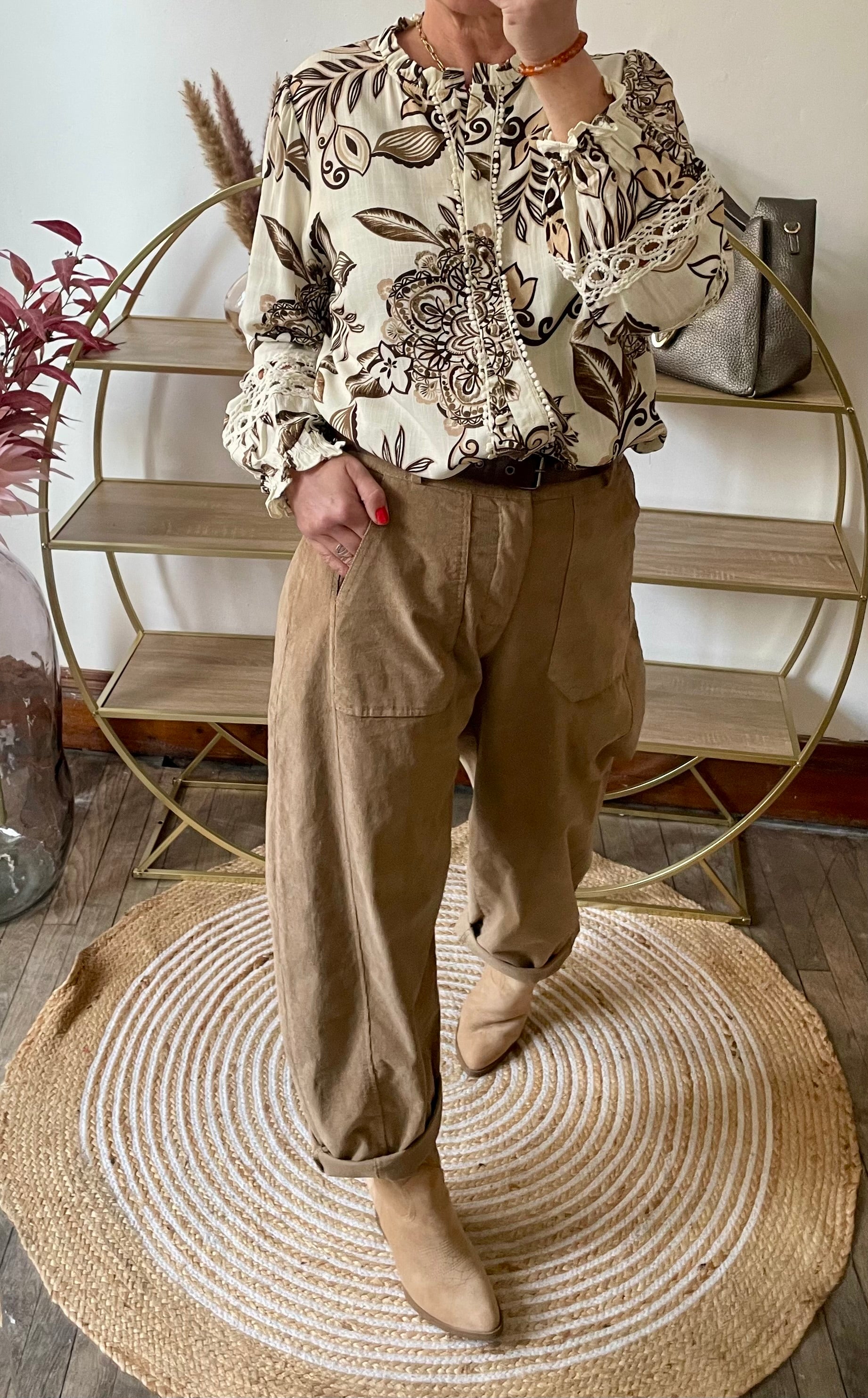 Pantalon  balloon velour beige