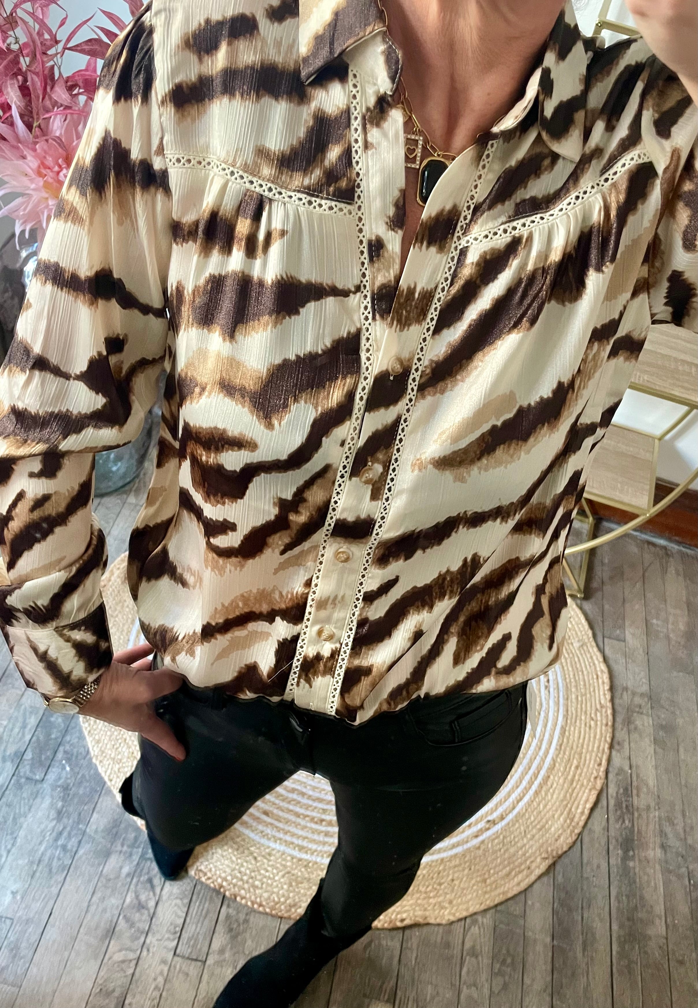 Blouse fluide imprimée chocolat