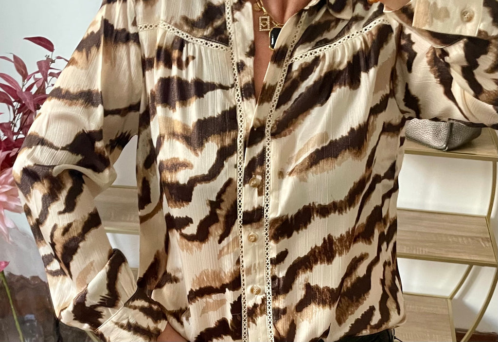 Blouse fluide imprimée chocolat