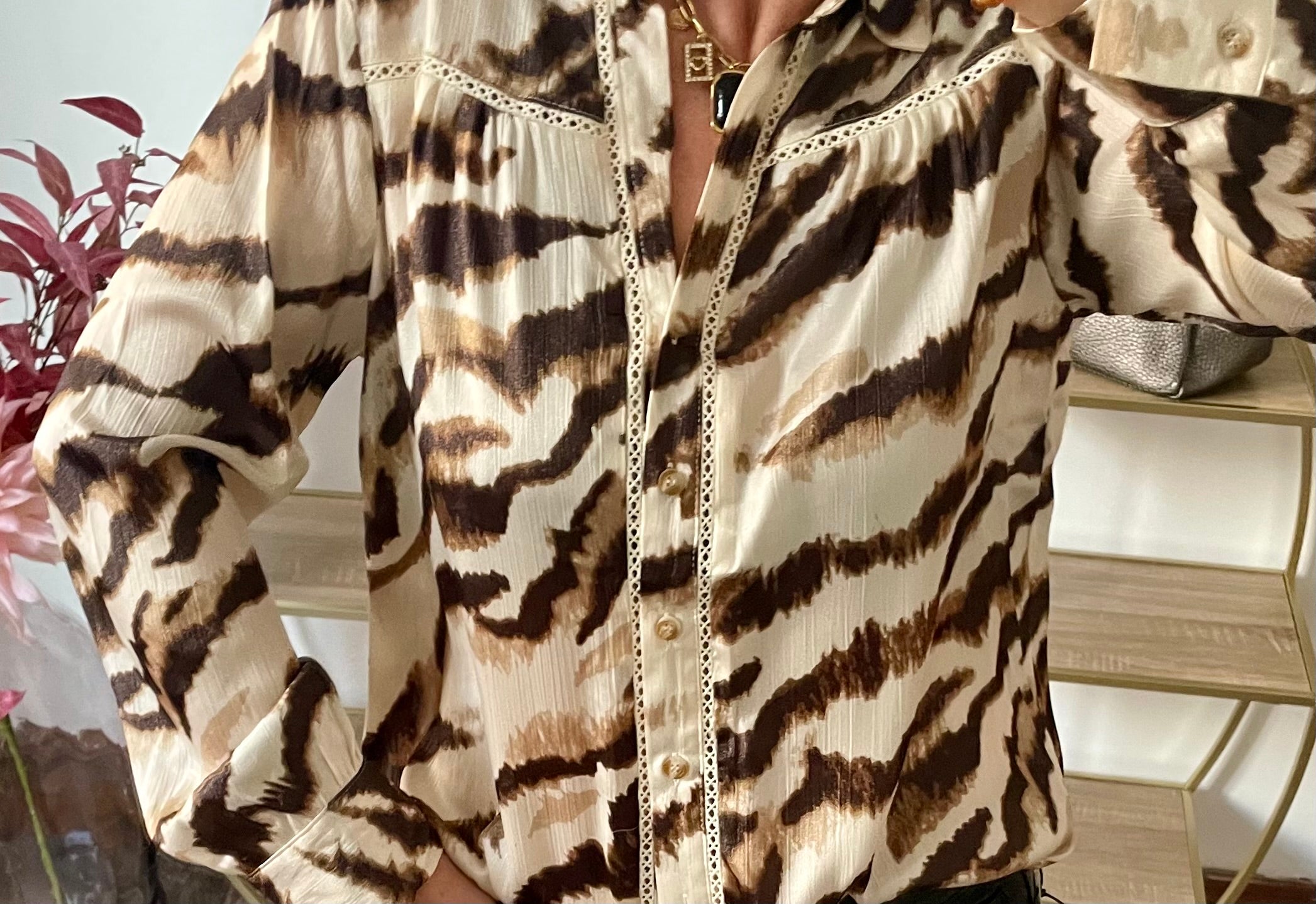 Blouse fluide imprimée chocolat