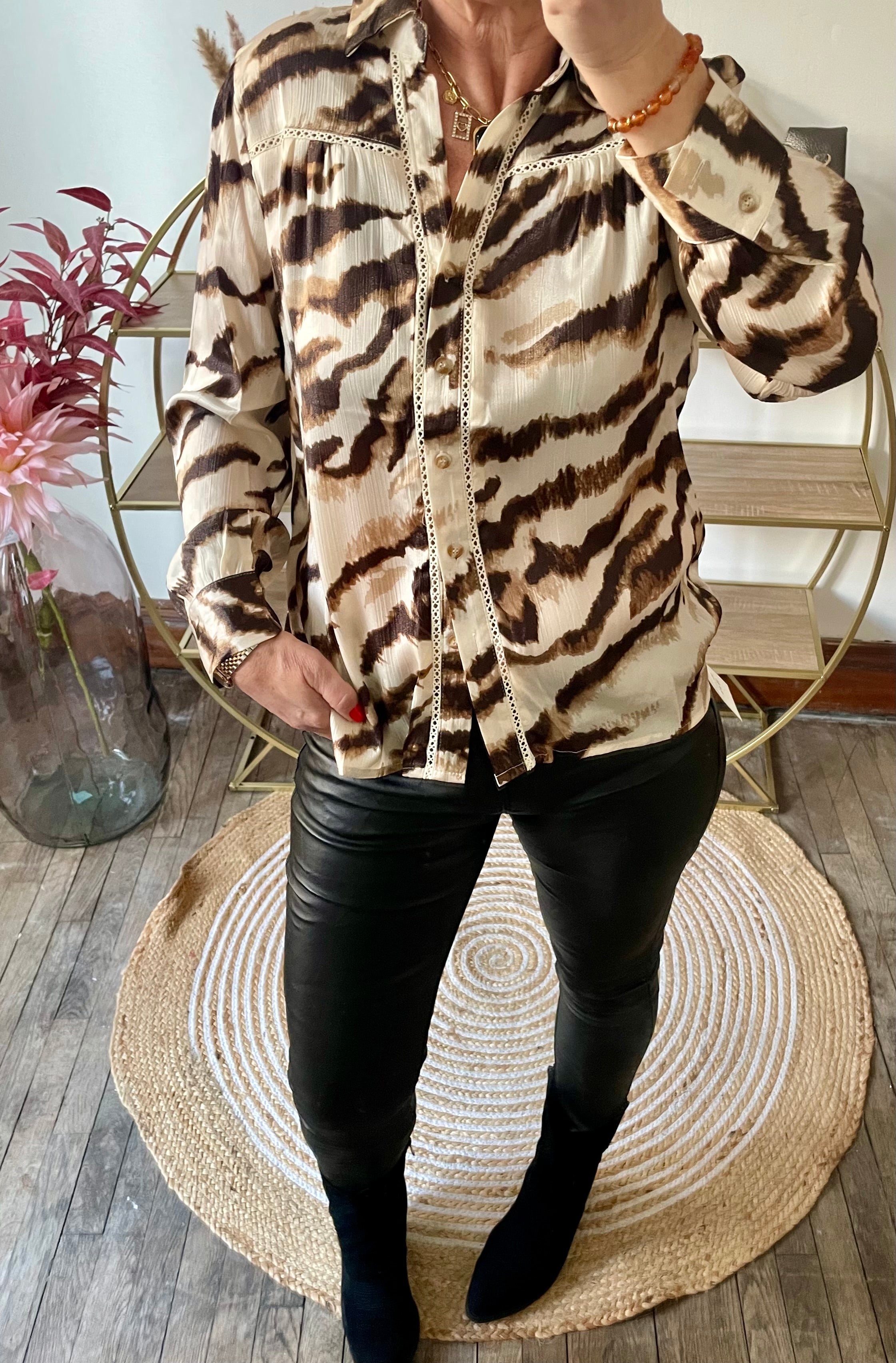 Blouse fluide imprimée chocolat