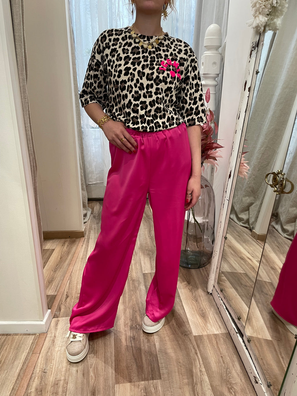 Pantalon satin fushia