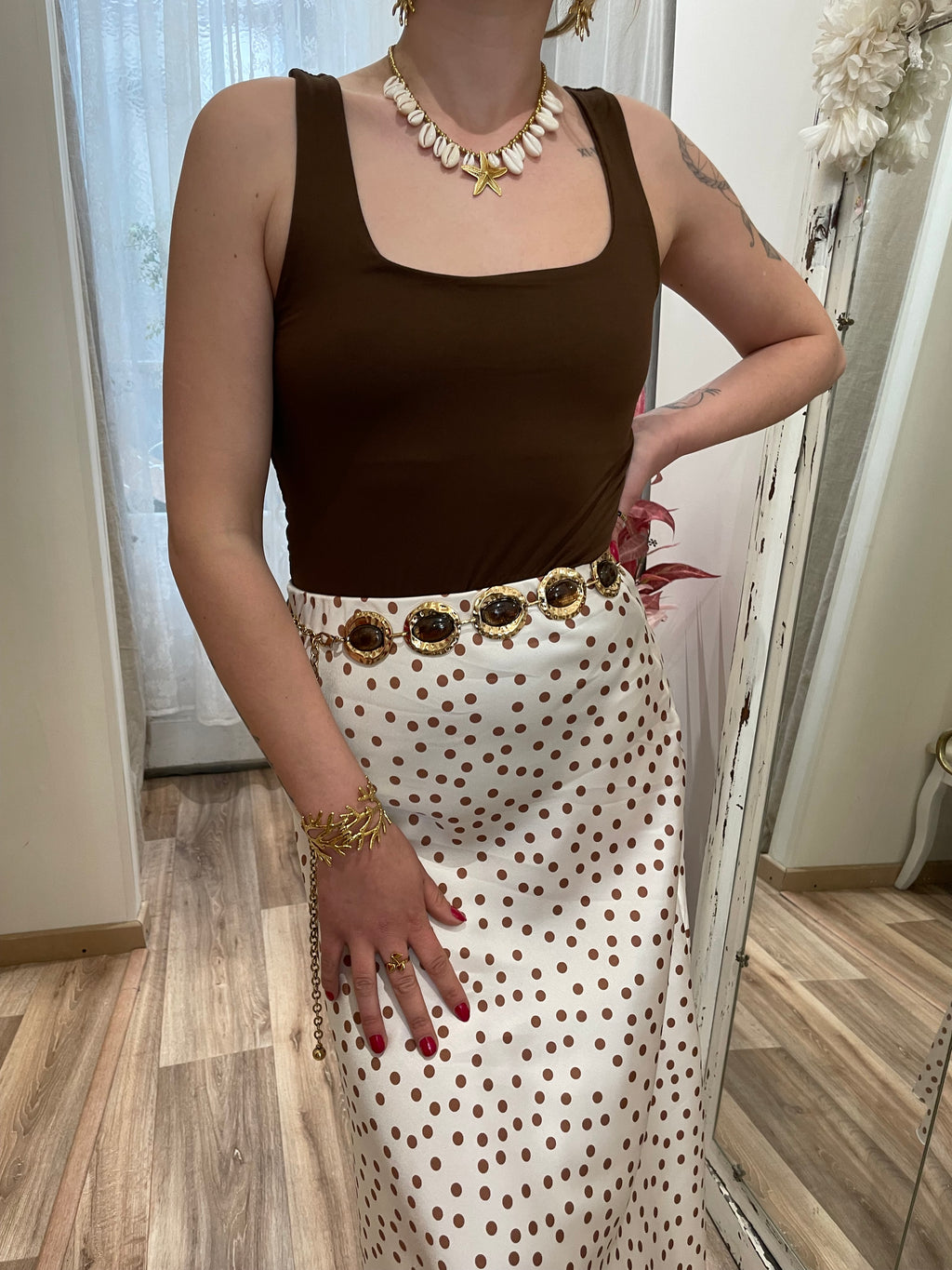 Jupe satin imprimée petit pois