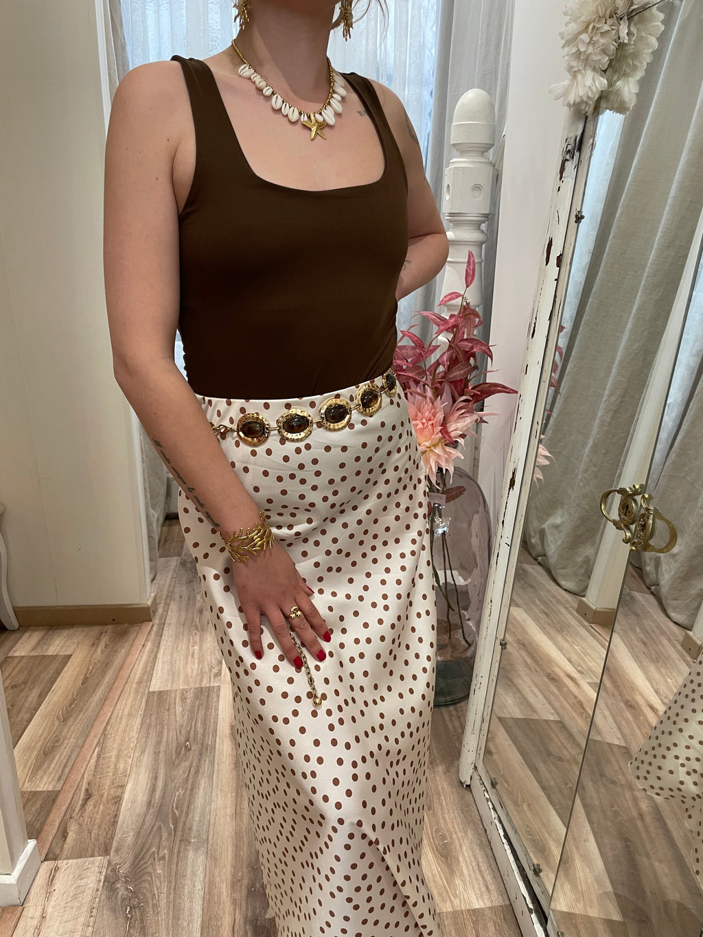 Jupe satin imprimée petit pois