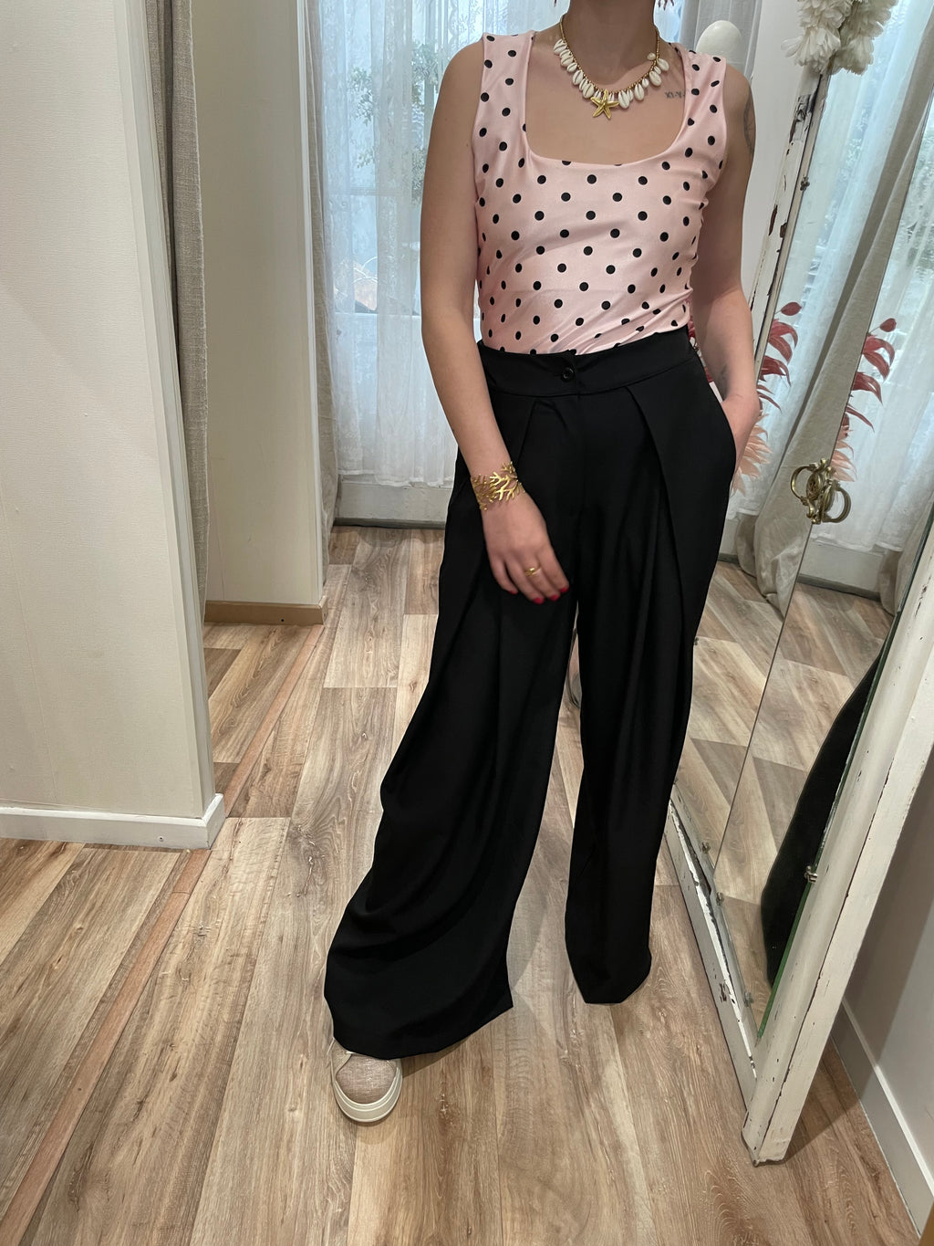 Pantalon fluide noir taille haute