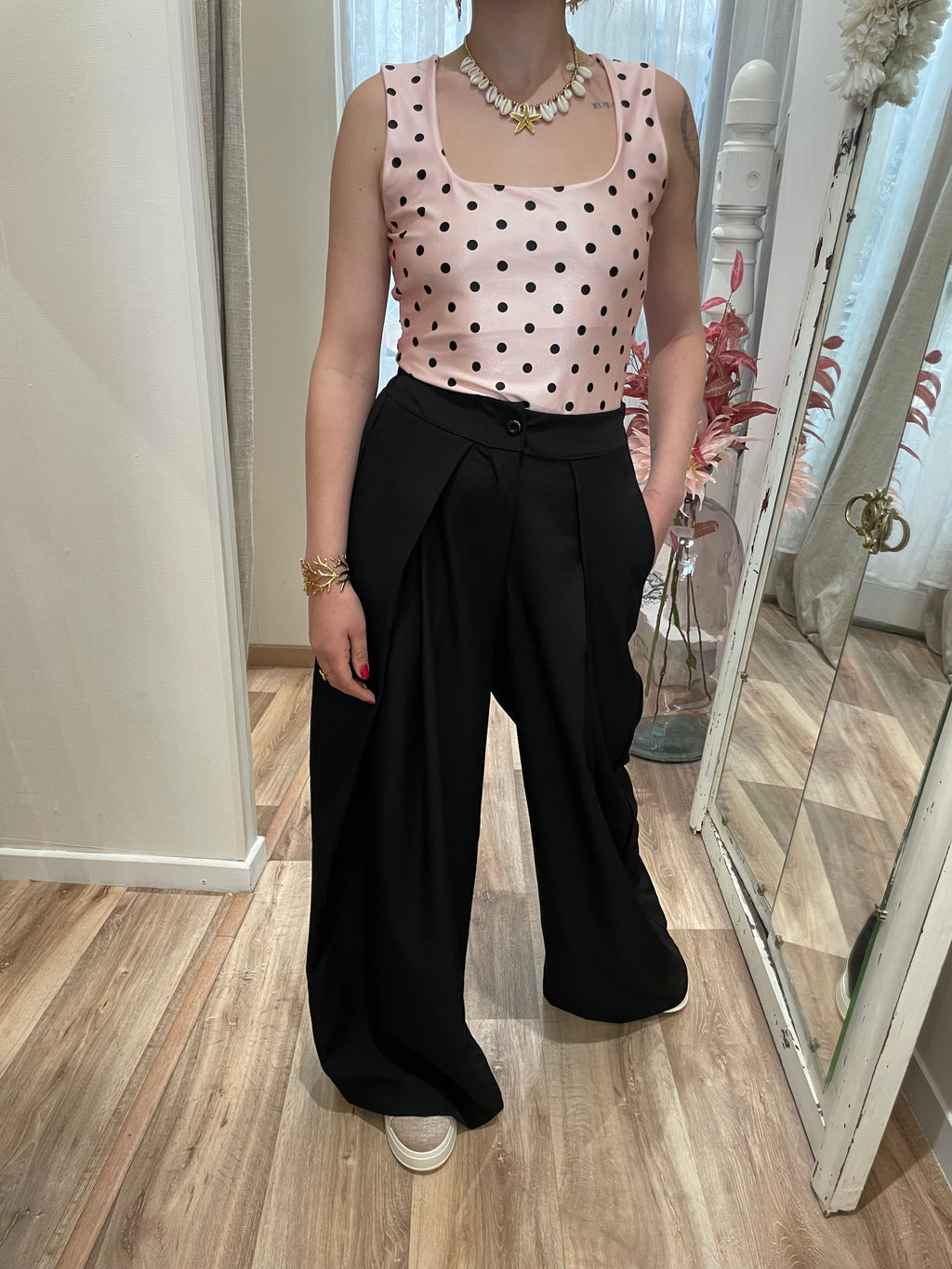 Pantalon fluide noir taille haute