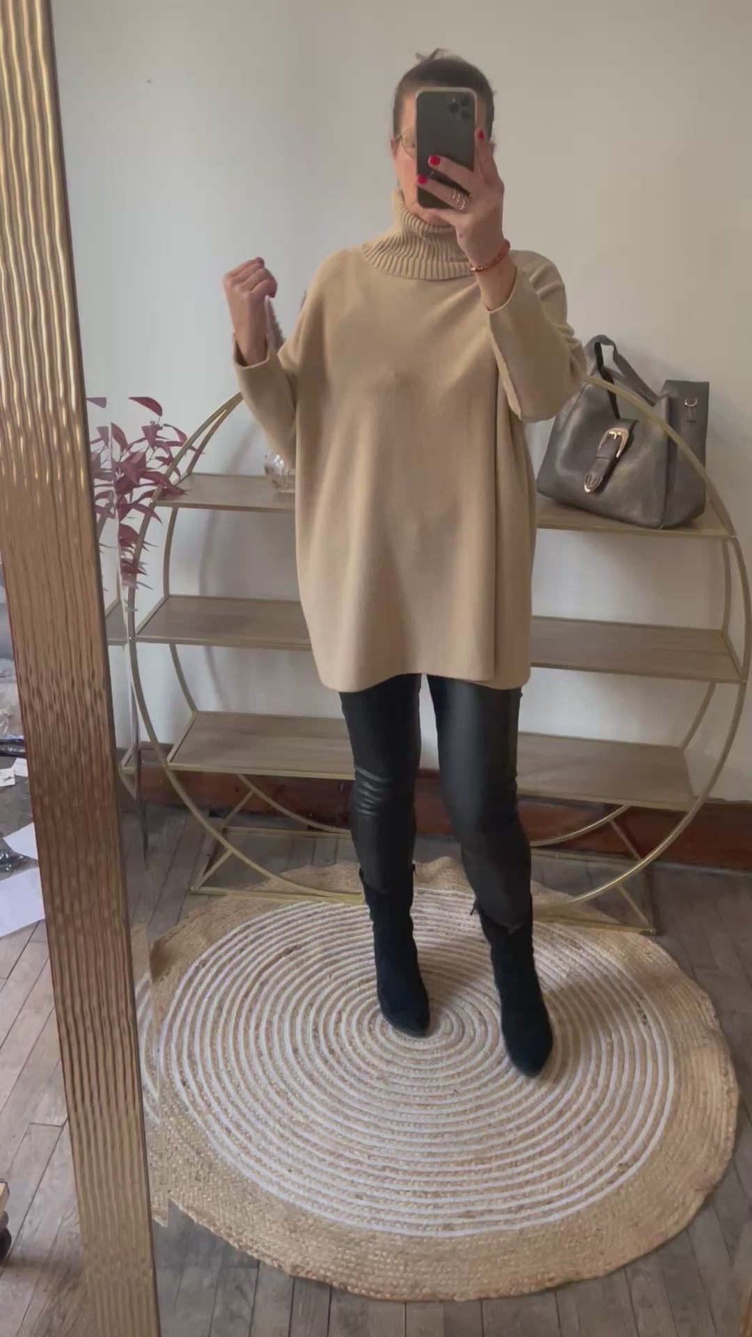 Pull long col roulé oversize camel
