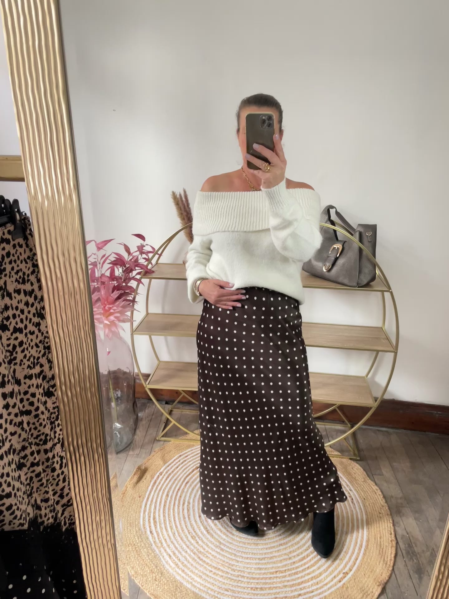 Jupe satin pois chocolat