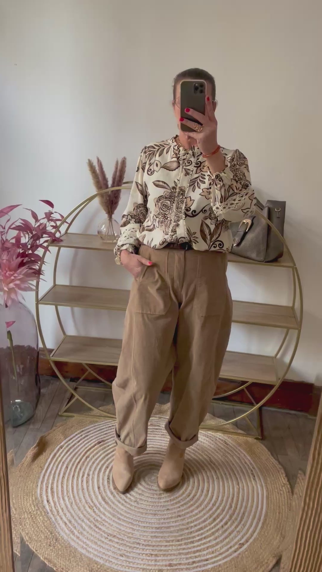 Pantalon  balloon velour beige