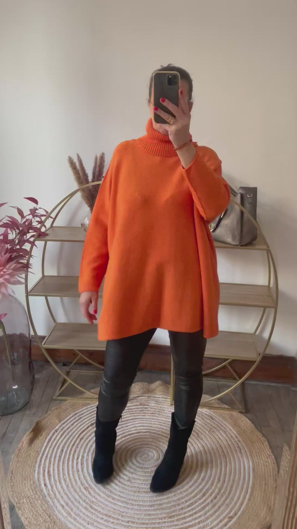 Pull long col roulé oversize orange